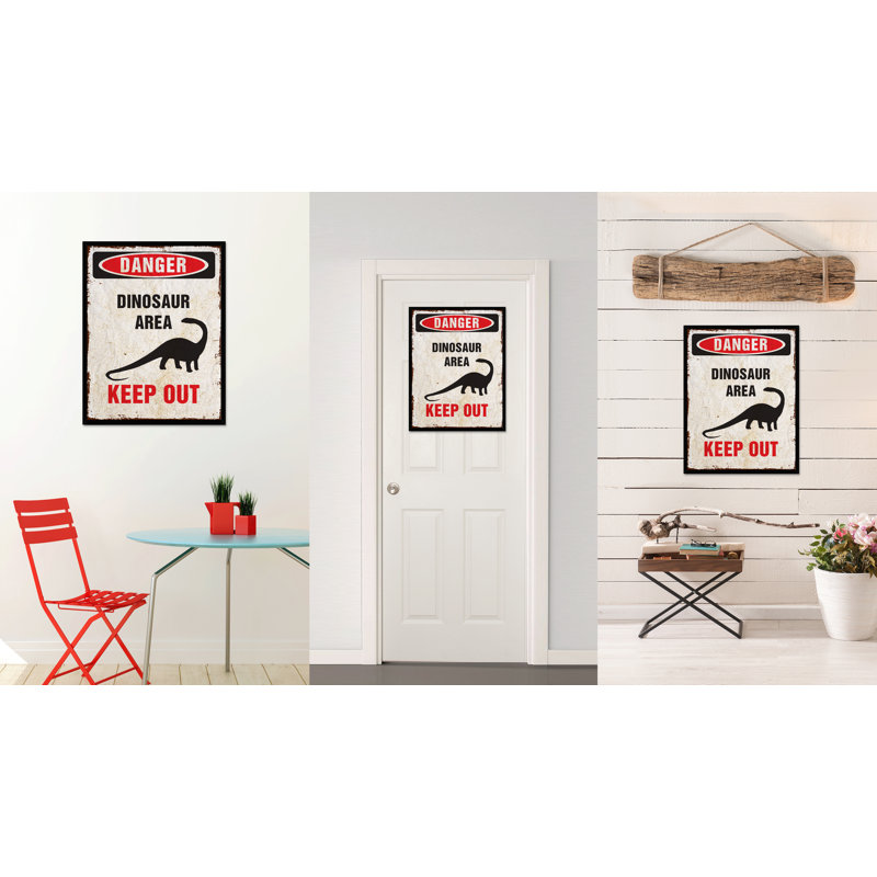 Signe de danger, zone de dinosaure, toile, cadre photo, 13 x 17