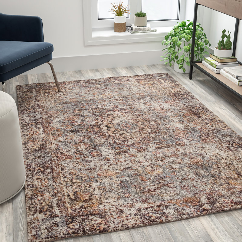 Tapis traditionnel vieilli multicolore Gerrika, Rectangle 5 pi x 7 pi