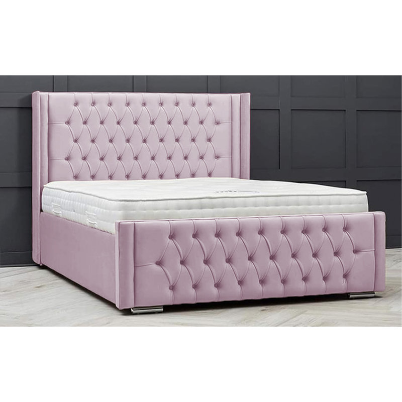 Lucio Velvet Upholstered Bed Frame - Curved Headboard, Sprung Slatted Base, Lilac, Small Double (4')