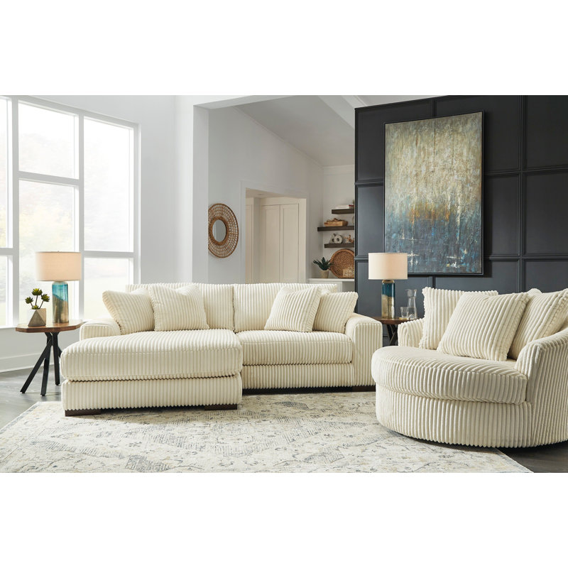 Upholstered L-Shaped Sectional, Left Hand Facing, Ivory Corduroy