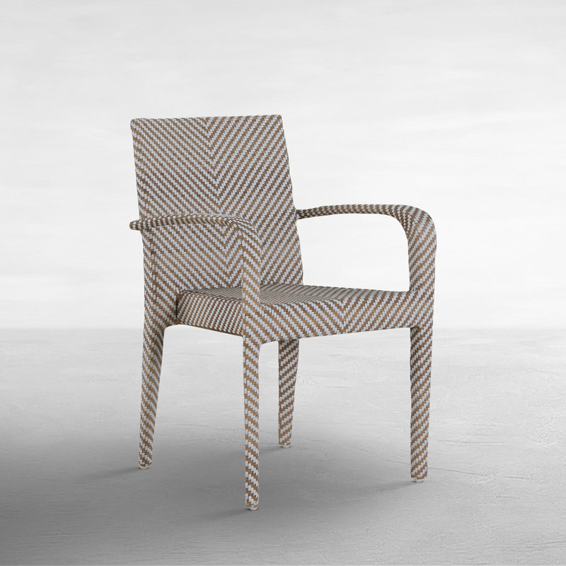 Bari N-Dura Resin Wicker Stacking Arm Chair, No Welt + Standard Fill, Linen Forest, White And Natural