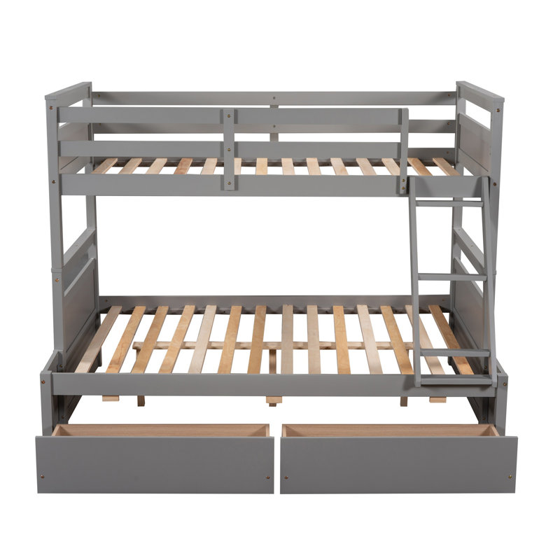 Lit simple superposé au dessus d'un lit double avec tiroirs de rangement, garde-corps et structure en bois de pin massif - parfait pour les chambres d'enfants et les soirées pyjama