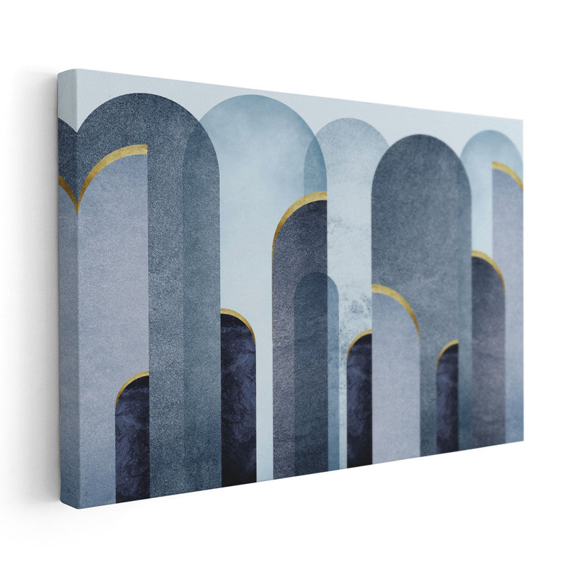 MidCentury Arches Blue Gold - reproduction d'art sur toile, H 16 po x l 24 po