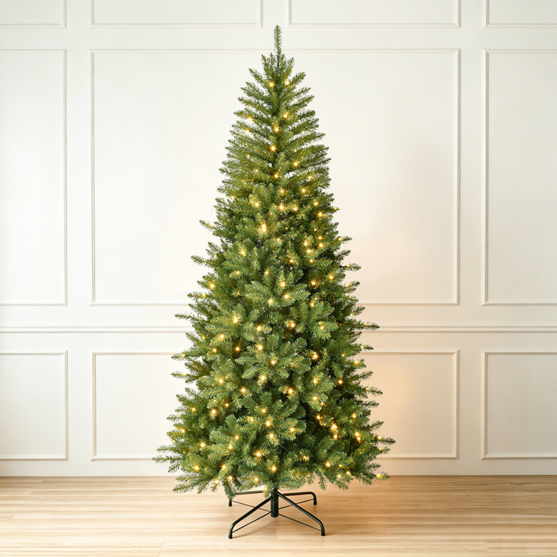 Arbre de Noël complet en PVC pré-éclairé, lumières DEL et base en métal, H 7 pi