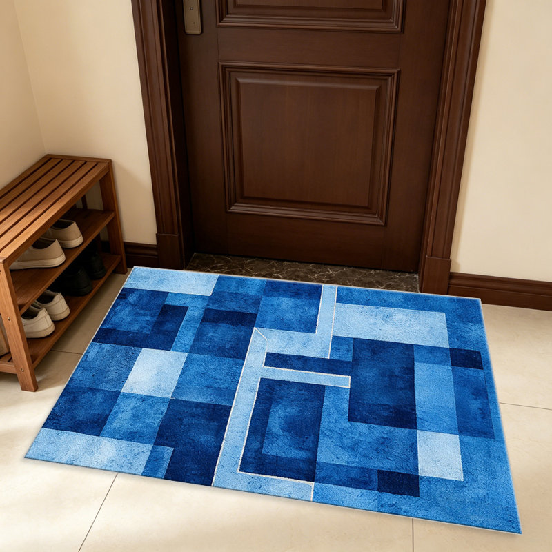 Modern Abstract Geometric Blue carpet-easy to clean, machine-washable, soft and comfortable; suitable for door mats, kitchens, living rooms, bedrooms, corridors, and laundry areas. Easy to clean, durable carpet for home decoration.