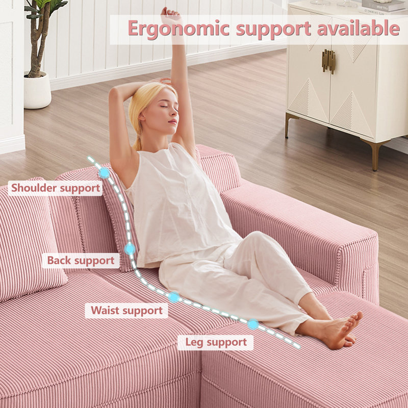 Canapé modulaire en forme de U sans siège à 3 places, canapé modulaire Cloud avec assise profonde et coussins décoratifs Tissu de velours côtelé