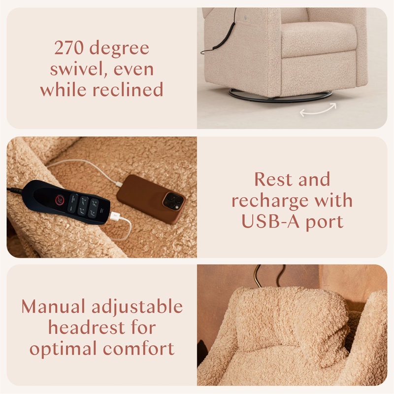 Kiwi Deluxe Power Recliner and Swivel Glider with Heat and Massage, Chai Shearling