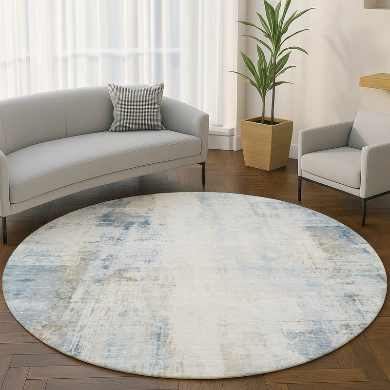 Premium Machine Washable Mayfield  modern Rug, Blue, 8' Round