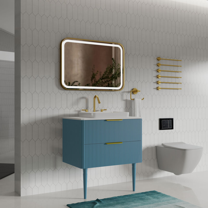 Meuble-lavabo rayé 30 po avec lavabo en céramique Elena