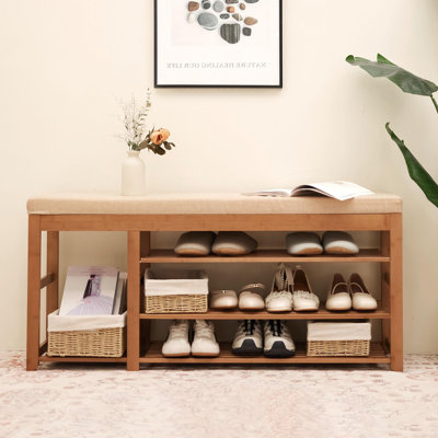39.4 Inch Cushioned Shoe Rack Bench, Multipurpose Storage Shoe Bench for Front Door Entrance, Hallway, Bedroom and Living Room