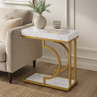 C Table, Modern End Table Bedside Table with Metal Frame