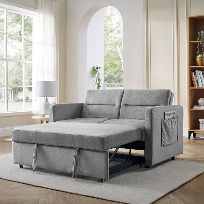 Canapé-lit avec lit escamotable 54,5 po Alacyia, Velours gris velours