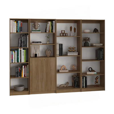 Ensemble de bibliothèque 4 pièces H 71,1 "avec portes et tablettes ouvertes, armoire de rangement haute