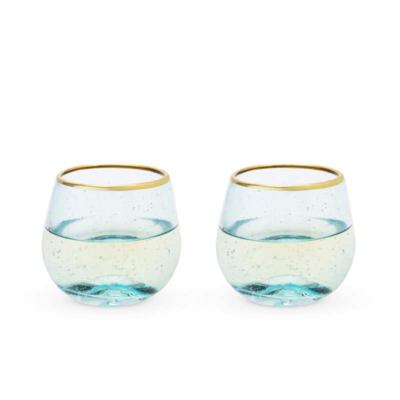 Seaside Bubble Stemless Wine Glass, Aqua