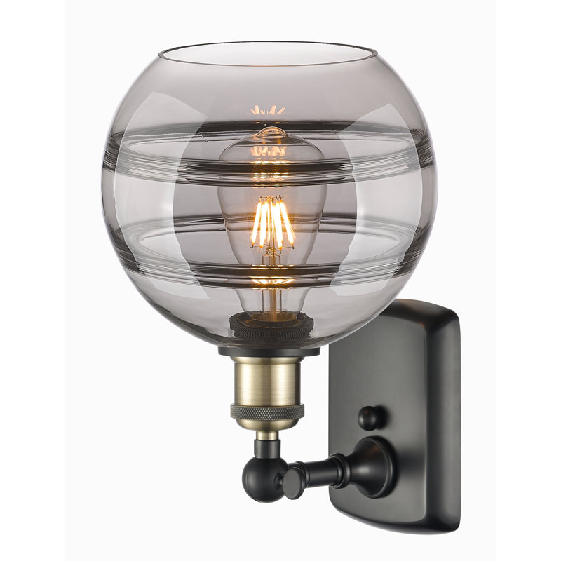 Applique murale 1 lumière Ballston Bienes, Gris fumée clair, H 10,88 po x l 8 po x P 8,13 po, Laiton antique noir