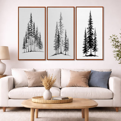 «Pine Tree Forest in Winter Wonderland - Pine Trees», ensemble de 3 reproductions sur toile encadrées