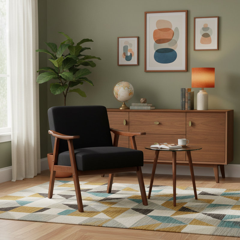 Mid Century Upholstered Office Guest Chair with Solid Wood Frame Armrests Frame and Armrests Conference Room Chairs
