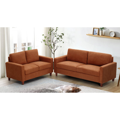 Ensemble de canapé de salon 2 pièces, causeuse en tissu de style Mid-Century moderne et canapé 3 places, canapé en mousse haute densité avec pieds en bois amovibles pour appartement