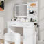 Ensemble de coiffeuse, bureau de coiffeuse avec tabouret, miroir lumineux à DEL et station de charge Lavin, blanc-2038880987