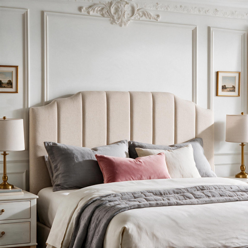 Tête de lit tapissier Modern, Grand lit, Lin beige