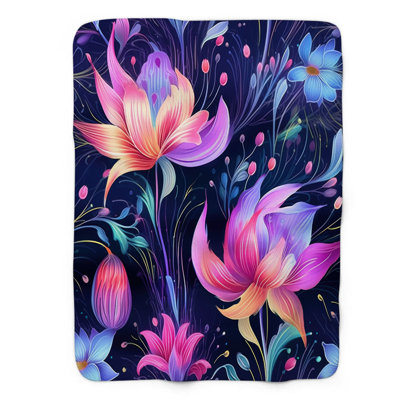 Whimsical Dreamy Florals - 1 Piece Premium Sherpa Throw Blanket