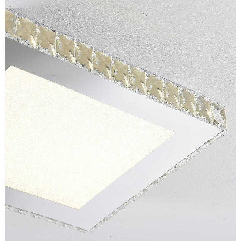 Miyamoto Modern 1 Light Chrome Crystal Square Flush Mount, 3.5" H x 17" W x 17" D