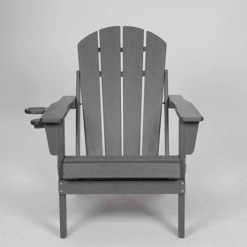 Chaise Adirondack pliante en PEHD avec porte-gobelet double - Chaise Adirondack en composite avec texture bois -, gris, Gris