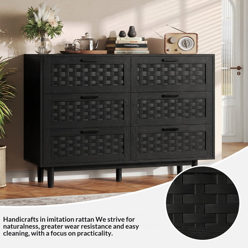 115 cm W Chest of 6 Drawers, Black
