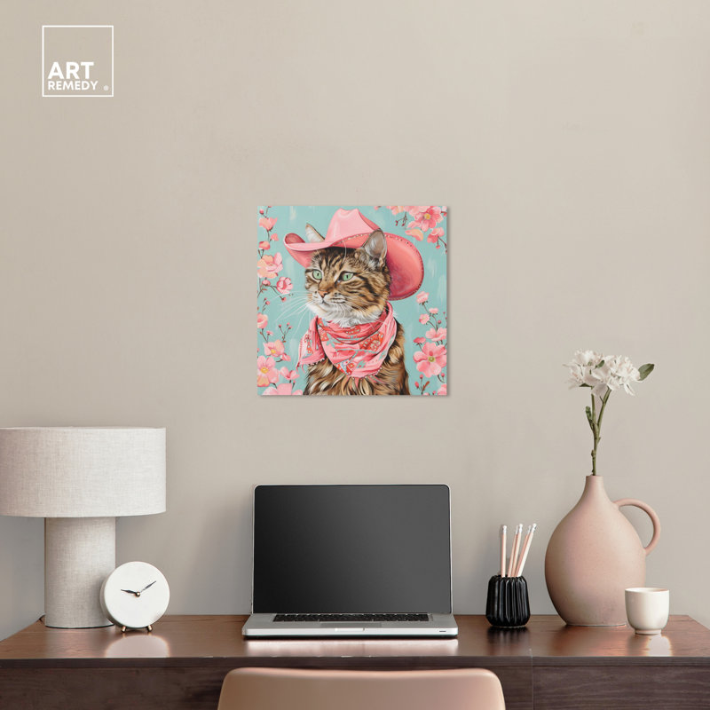 Pink Cowboy Cat Canvas Art, 16" x 16"