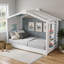 Lit simple en bois avec lit gigogne simple et tablettes latérales-133339110