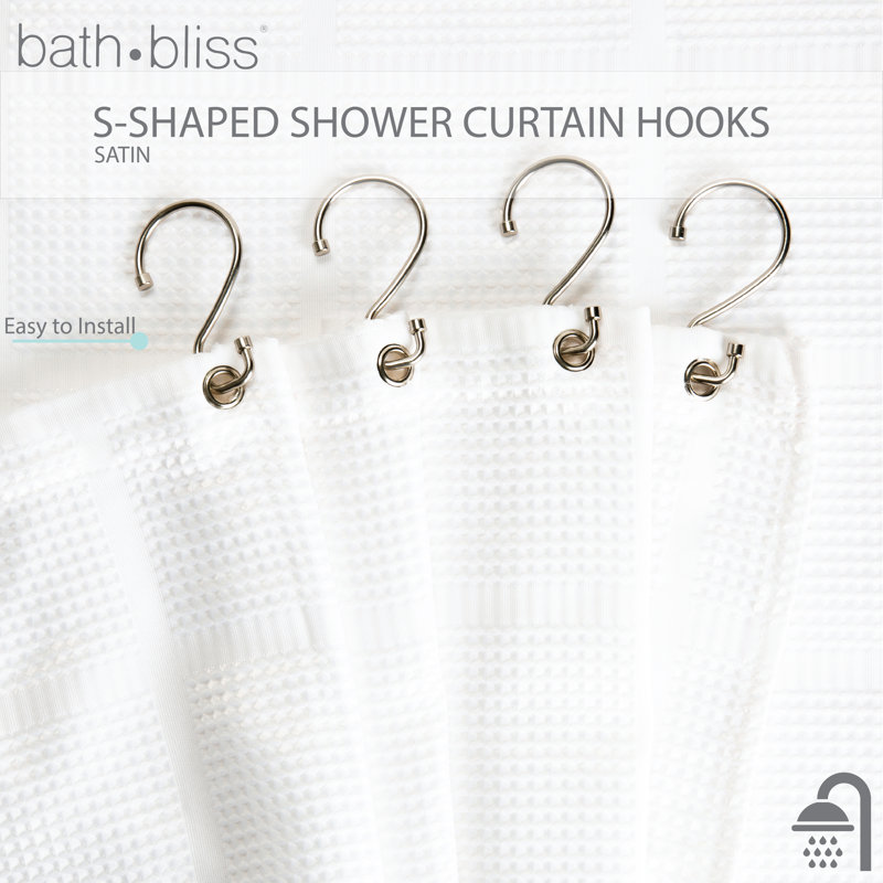 Silver Metal S-Hook Shower Curtain Rings Set of 12