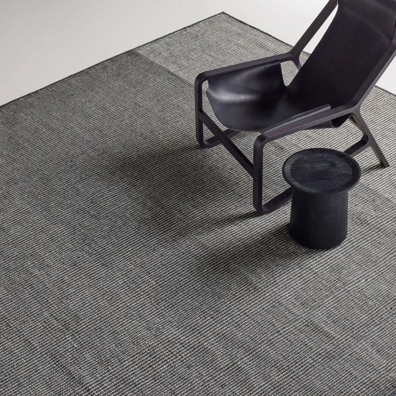 Bousta Wool Striped Area Rug in Black/Gray, Rectangle 5' x 8'