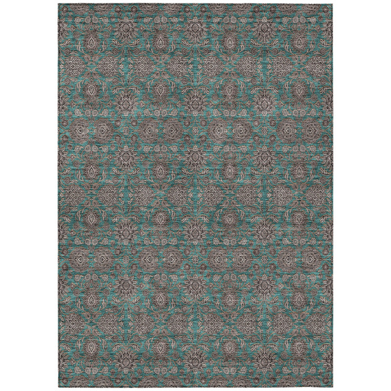 Tapis extérieur lavable floral bleu sarcelle beige et taupe 3 pi x 5 pi
