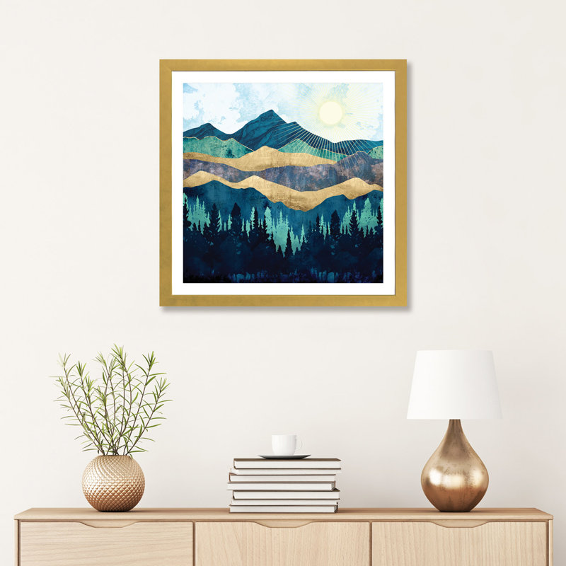 Forêt bleue - Imprimé, H 24 po x l 24 po x p 1 po, Encadré en papier doré