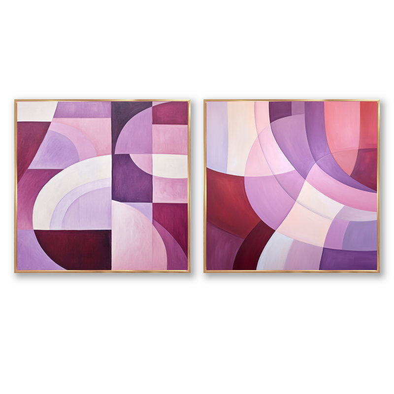 Chethan - Ensemble de 2 collages de formes carrées abstraites, H 16 po x l 33 po, Cadre flottant doré
