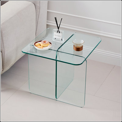 Table d'appoint en verre trempé transparent, petite table à thé, table de chevet en verre trempé