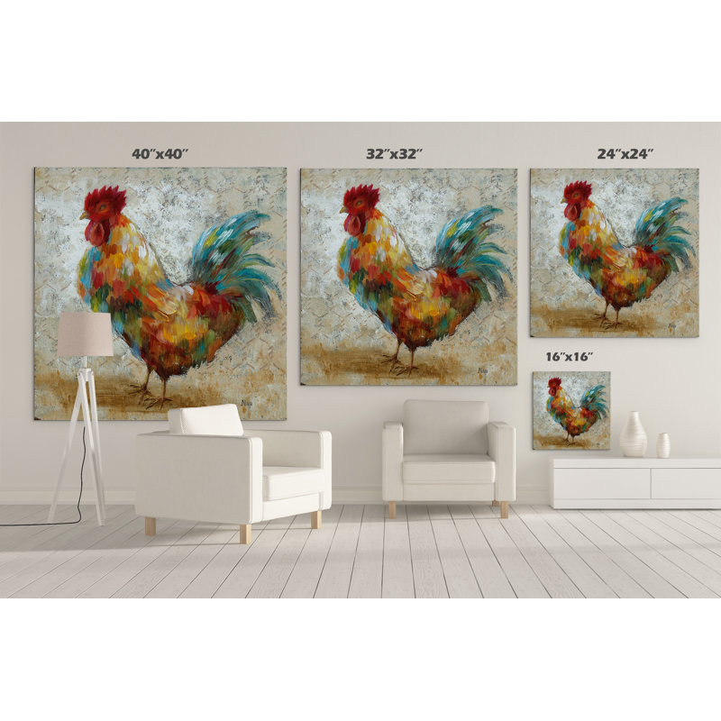 « original coq ii », reproduction de peinture à l’huile sur toile tendue, H 40 po x l 40 po x p 1,5 po