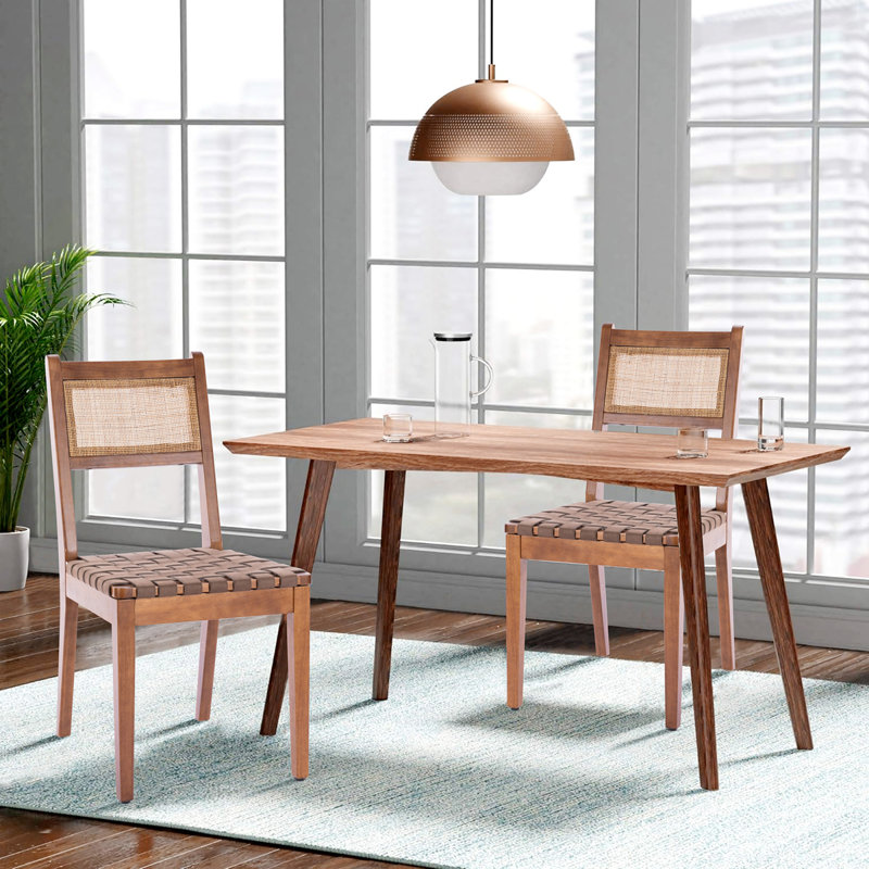 Ensemble de 2 chaises de salle à manger en rotin avec bandes tissées en cuir 18 po K / D