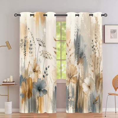 2 rideaux occultant avec œillets 2PCS, rideaux à imprimé floral en polyester imprimé à l'aquarelle abstraite, isolation thermique, réduction du bruit, protection de la vie privée, traitement de fenêtre obscurcissant pour la cuisine de la chambre à coucher
