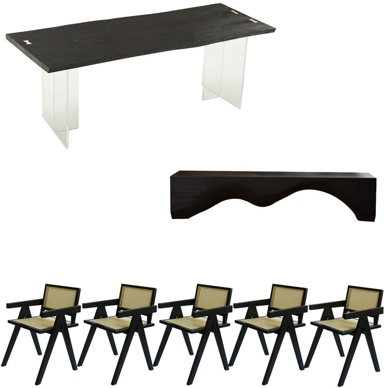 Modern black solid wood acrylic table set