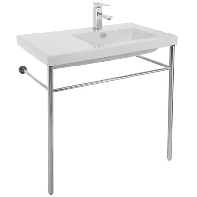 Lavabo de salle de bain rectangulaire en céramique blanche avec trop-plein Condal