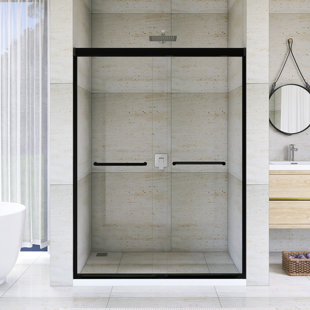 Porte de douche coulissante double en aluminium noir mat 50-54 "x H 72"