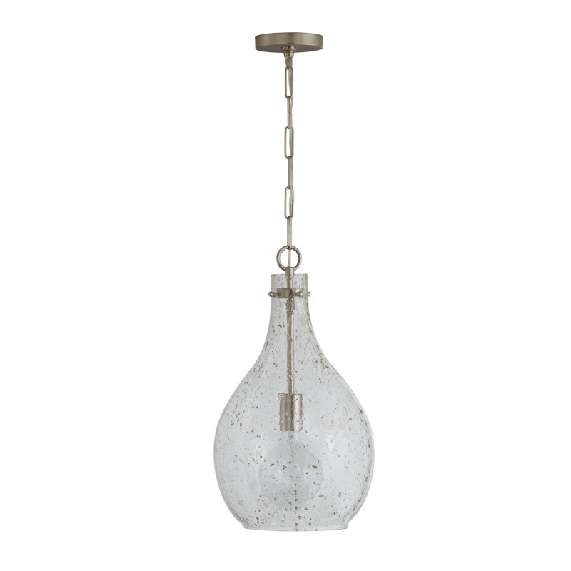 1 - Light Single Pendant, Seeded Stone, Brushed Nickel