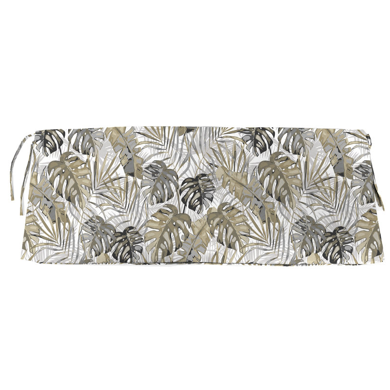 45" x 17" Outdoor Bench Cushion with Ties and Welt, Beige Toile