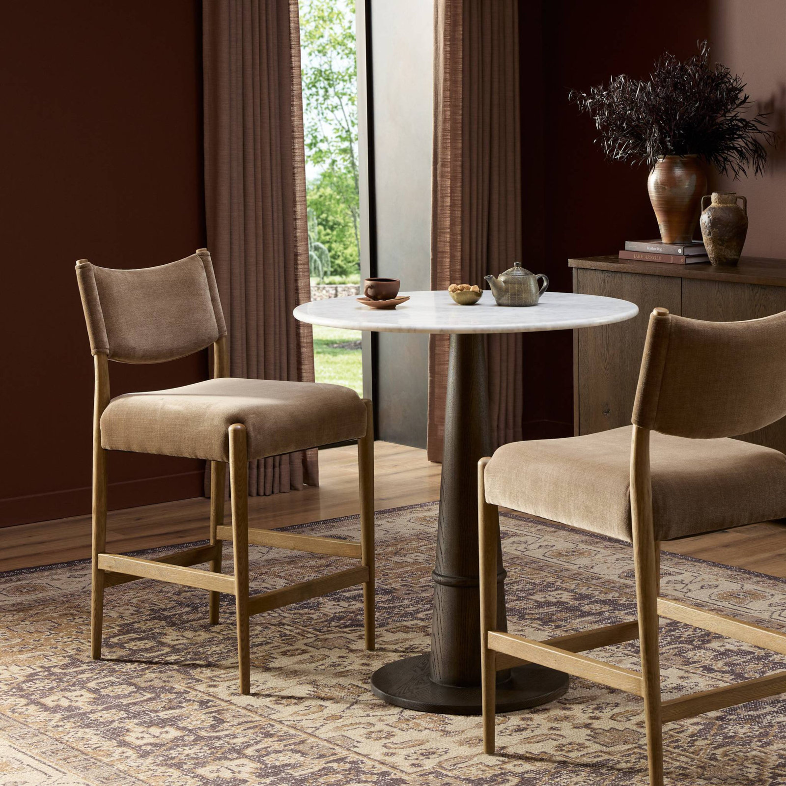 Tara 26.97 " Bar Stool, Toasted Oak, Altair Mushroom