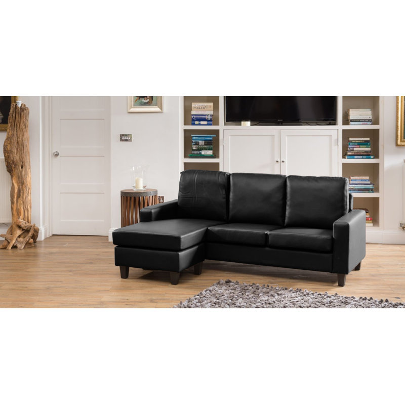 Ishiro 3 Seater Faux Leather Corner Sofa , Black