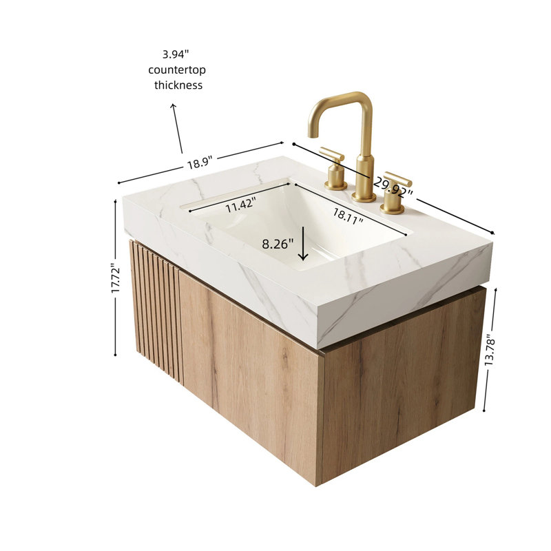 Meuble-lavabo 30 po, Blanc de Carrare / chêne blanc