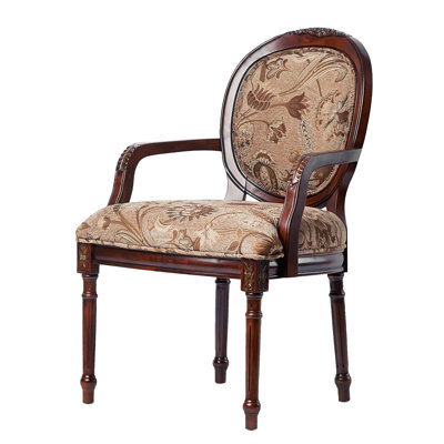 38.88 In. Height Oval Back Chair With Intricate Floral Details Traditional Solid Wood Construction And Foam Seat