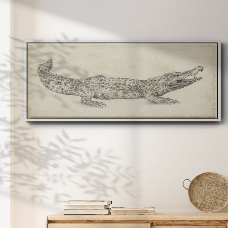 Croquis de crocodile - toile encadrée, H 20 po x l 50 po