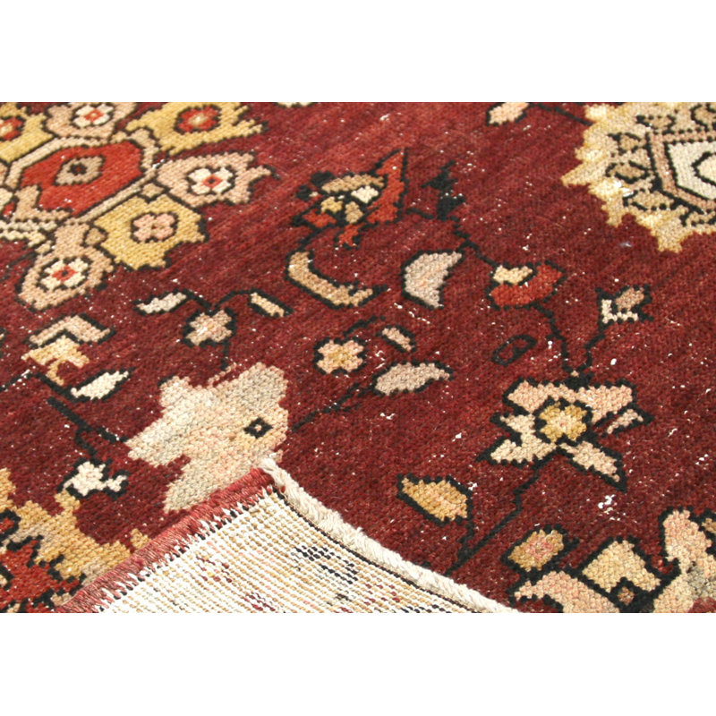 Tapis unique en laine noué à la main de style années 1960 de 4 pi 10 po x 8 pi 3 po rouge / jaune